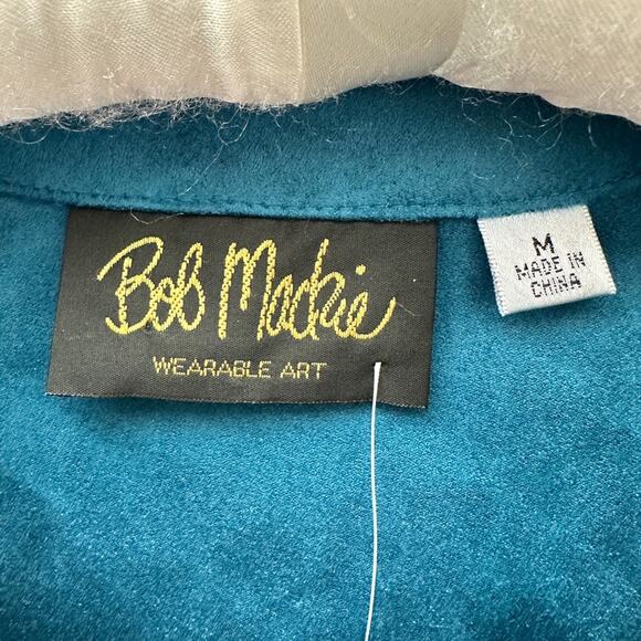 BOB MACKIE Teal Blue Open Front Jacket Laser Cut Hem & Sleeves NWT | Size Medium - Picture 6 of 9